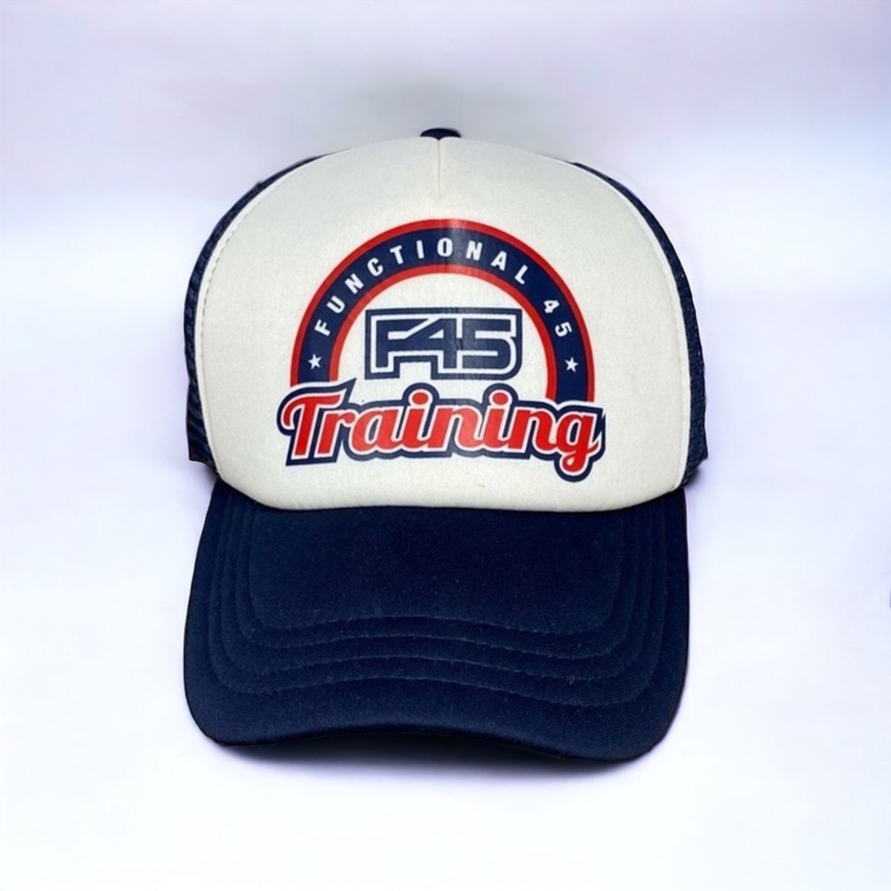 Snapback Hat Functional 45 Training F45 Mesh Trucker Cap Navy Blue White Red